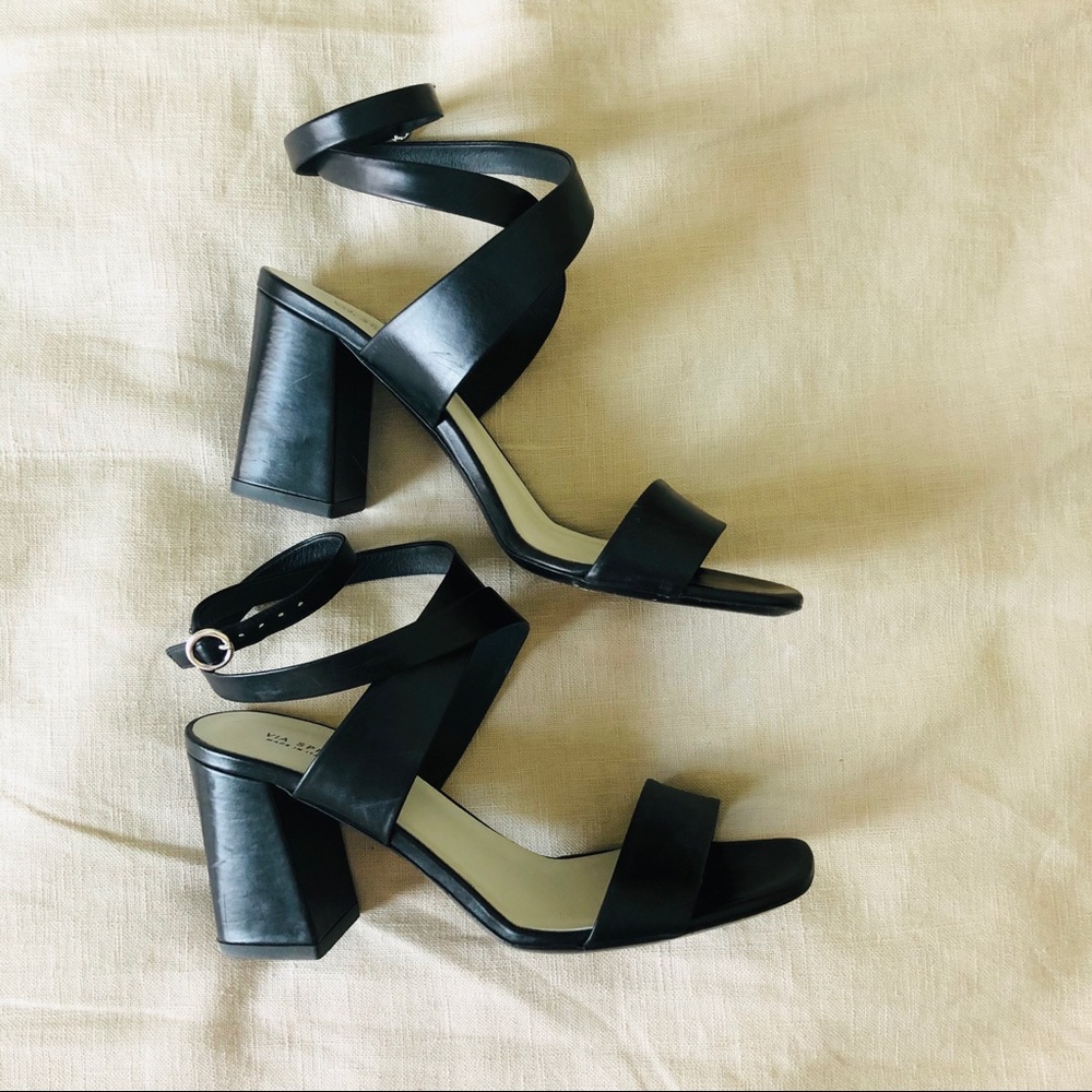 Via Spiga Leather Block Heel Sandals